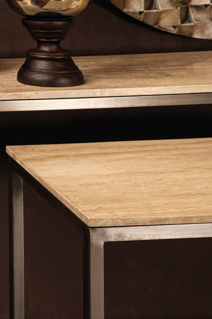 Bijzettafel Zoah Black Travertine Set van 2