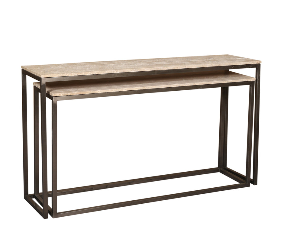 Bijzettafel Zoah Black Travertine Set van 2