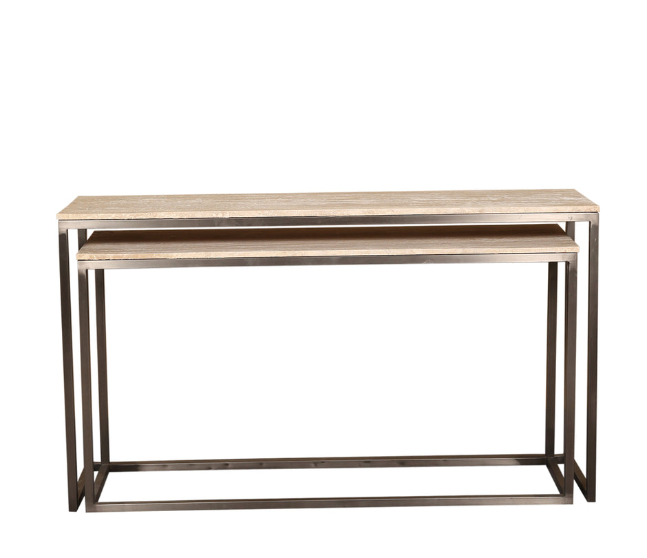 Bijzettafel Zoah Black Travertine Set van 2